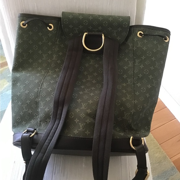 Authentic Louis Vuitton Khaki Green Lin Montsouris GM Backpack and box - Picture 2 of 11